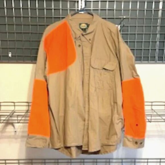 Hunting Shirt . Size: 2XL {50-52} . Button Up Khaki Blaze Orange . Cabela's - Picture 1 of 4